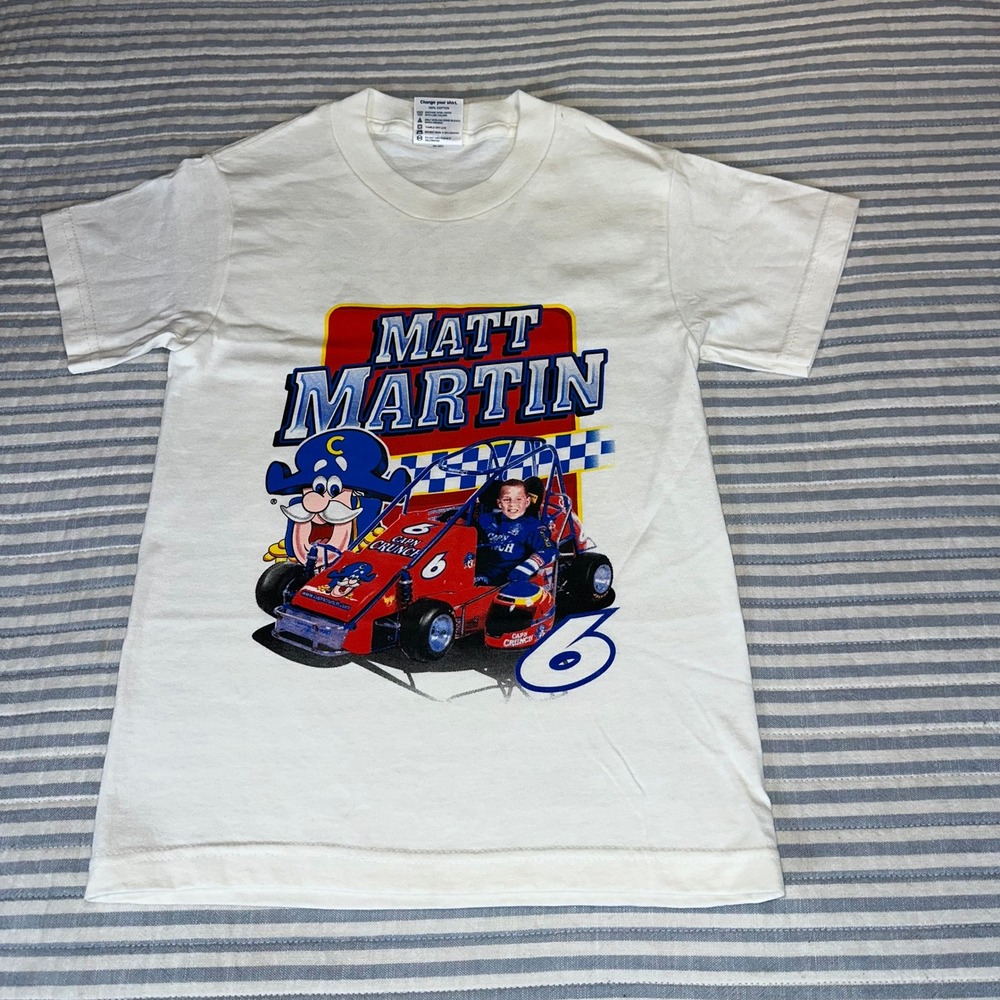 Vintage 2001 Matt Martin‎ Cap'n Crunch Racing T-Shirt Youth Small Delta White #6